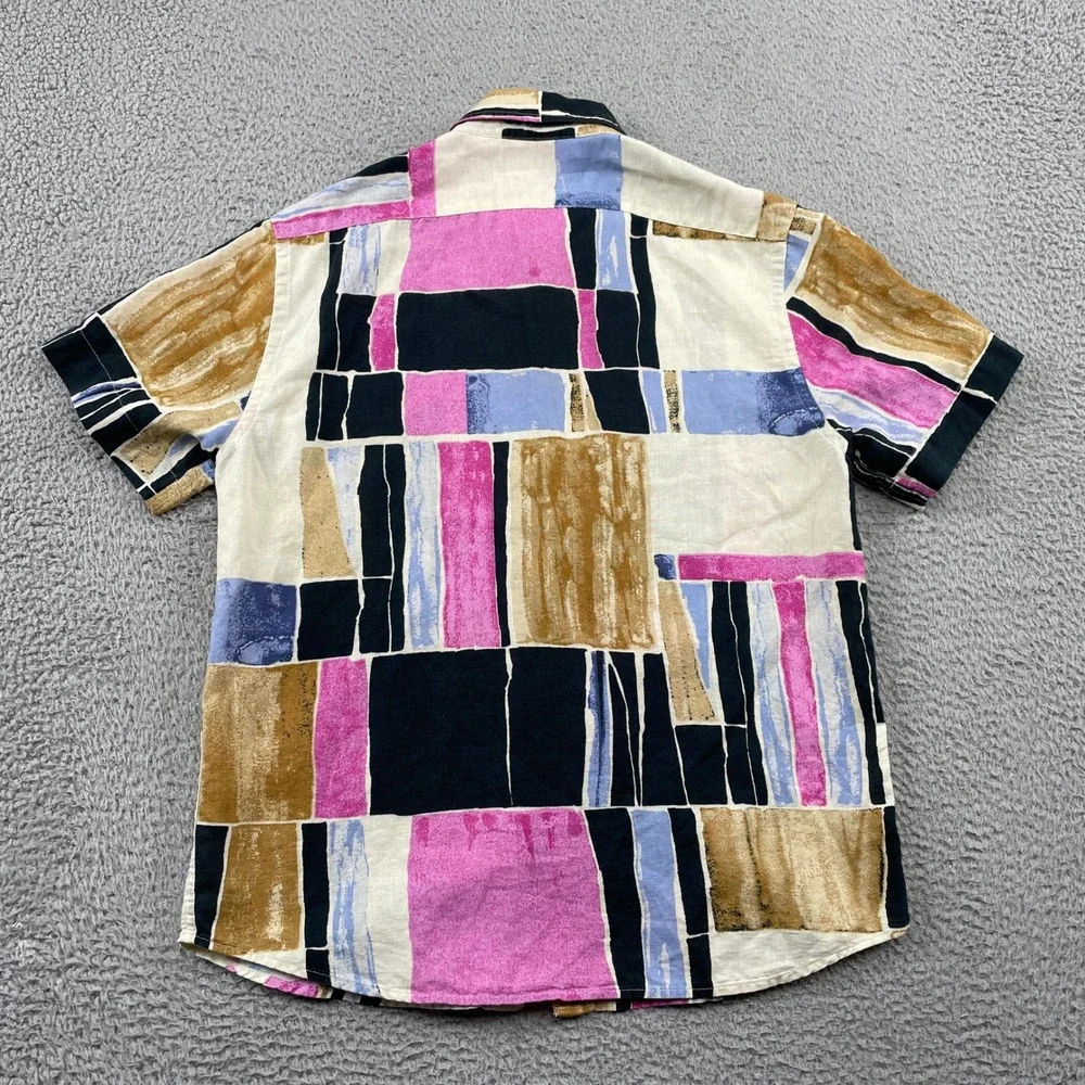 Banana Republic Shirt Mens Medium Multi Color Linen Blend Slim Abstract Print